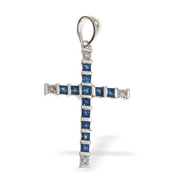 Diamond Sapphire Cross & Chain (047)