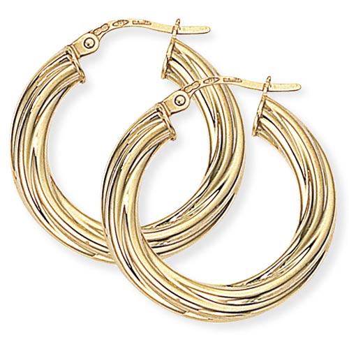 23mm Classic Twisted Hoop Earrings In 9 Carat Yellow Gold