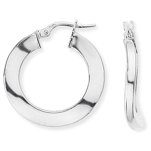 23mm Square Tube Wave Hoop Earrings In 9 Carat White Gold