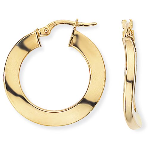23mm Square Tube Wave Hoop Earrings In 9 Carat Yellow Gold