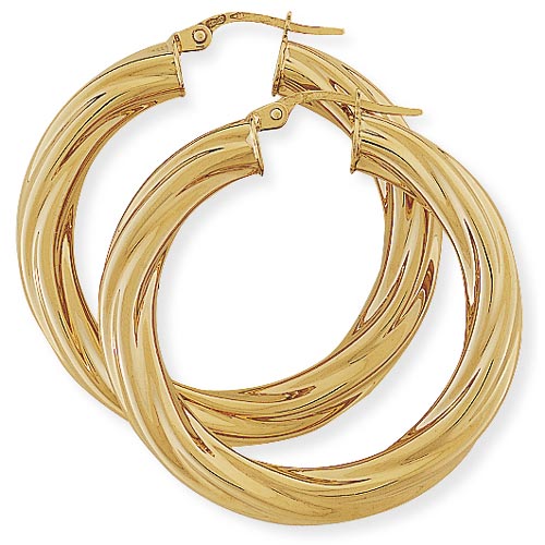 34mm Twist Hoop Earrings In 9 Carat Yellow Gold