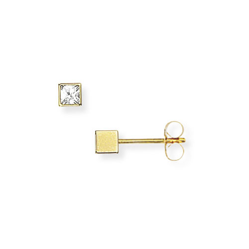 3mm Cubic Zirconia Cube Stud Earrings In 9 Carat Yellow Gold