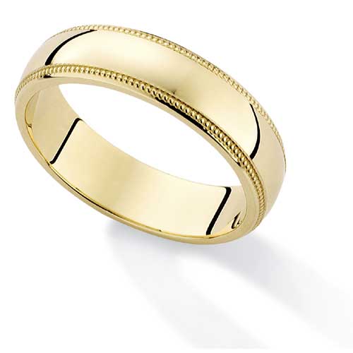 5mm Essential D Shape Mill Grain Edge Wedding Ring Band In 9 Carat Yellow Gold