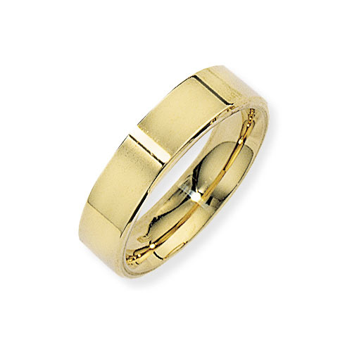 5mm Flat Court Band Ring Wedding Ring In 9 Ct Yellow Gold