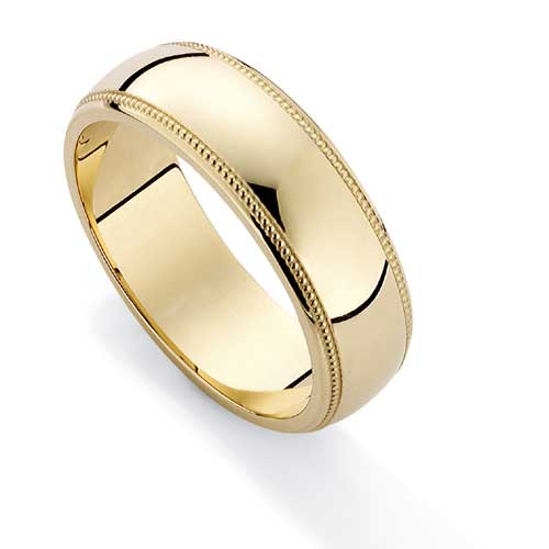 6mm Essential D Shape Mill Grain Edge Wedding Ring Band In 18 Carat Yellow Gold