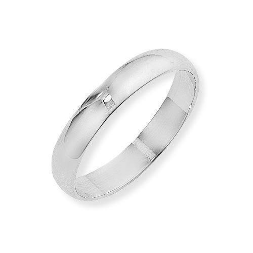 9ct White Gold D Shape Band Ring Wedding Ring- 4mm