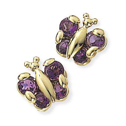 Amethyst Set Butterfly Earrings In 9 Carat Yellow Gold