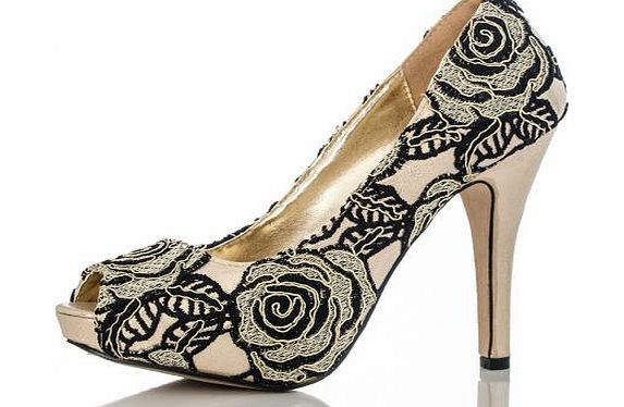 Gold Flower Court Shoes