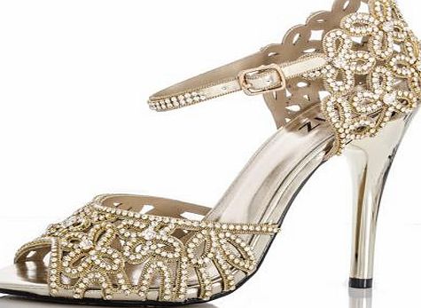 Gold Flower Diamante Sandals