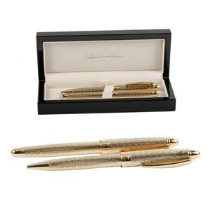 Gold Fountain Pen and Biro in Wooden Gift Box