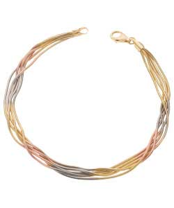 gold Plated Silver 3 Coloured Strand Snake Bracelet