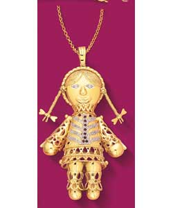 gold Plated Silver Cubic Zirconia Moveable Ragdoll Pendant