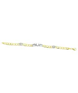 gold Plated Silver Cubic Zirconia Mum Heart Curb Bracelet