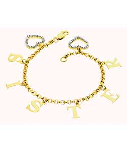 Plated Silver Cubic Zirconia Sister; Charm Bracelet