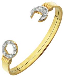 Gold Plated Silver Cubic Zirconia Spanner Torque Bangle