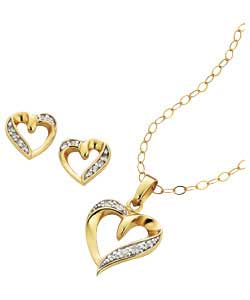 gold Plated Silver Heart Pendant and Earring Set