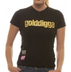 Golddigga Womens Playa Gold Foil Print T-Shirt Black