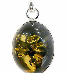 Goldmajor Oval Green Amber Silver Pendant Necklace