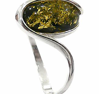 Goldmajor Silver Green Oval Amber Stone Ring, N