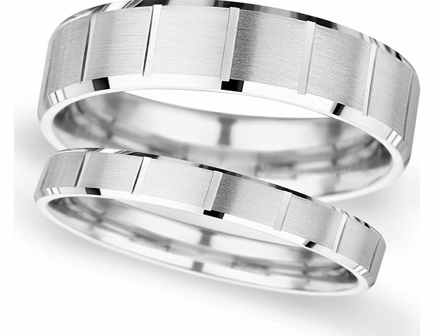 Goldsmiths 7mm Flat Court Heavy Vertical Lines Wedding Ring