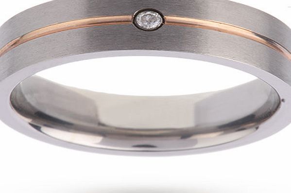 Goldsmiths 7mm Gents Titanium Wedding Ring with 9 Carat