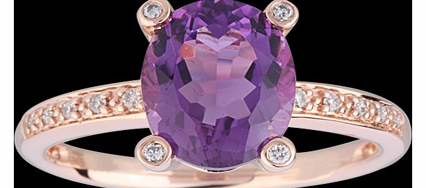 Goldsmiths Amethyst and Diamond Ring in 9 Carat Rose Gold -