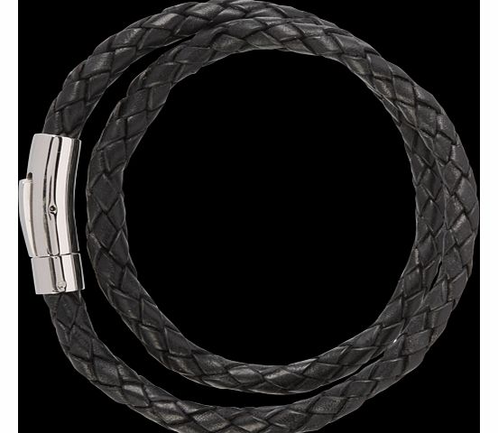 Goldsmiths Black Leather Mens Wrap Bracelet