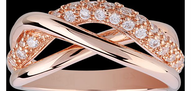 Goldsmiths Cubic Zirconia Cross Over Ring in Rose Gold Plated