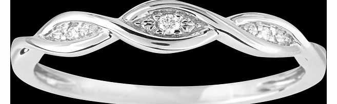 Goldsmiths Diamond three twist ring set in 9 carat white gold