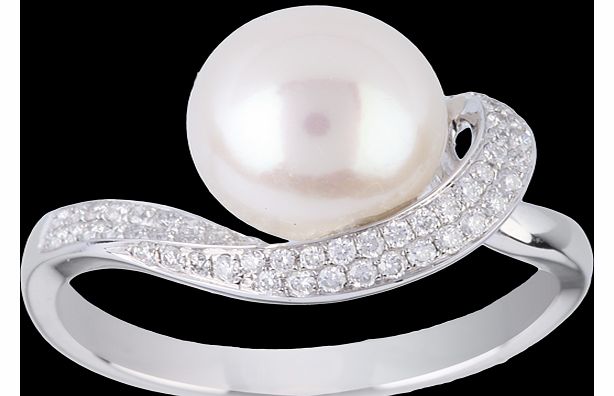 Goldsmiths Fresh Water Pearl Ring Wrapped With Diamonds in