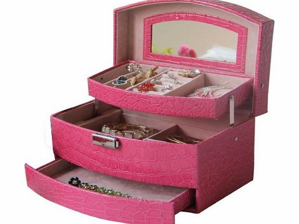 3-layer large fashion faux leather jewellery jewelry box storage case watch box - Pink