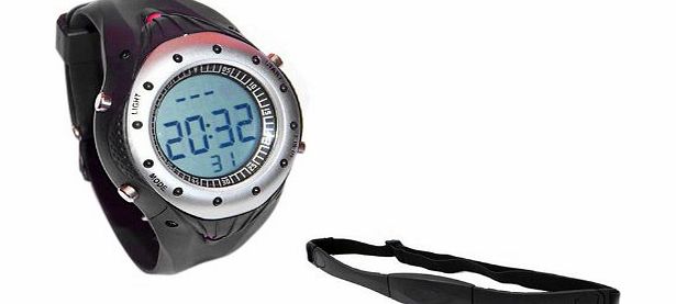 Goliton Pulse Heart Rate Monitor Calories Counter / Stopwatch / Time / EL Backlight Fitness Watch with Chest Strap - Black