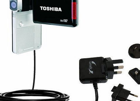 Global Home Wall AC Charger designed for the Toshiba Camileo S30 HD Camcorder with Power Sleep technology - supports worldwide wall outlets and voltage levels - designed with Gomadic TipExchan