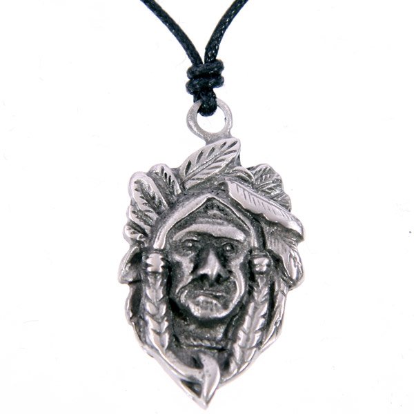 Native American Pewter Pendant, Chief