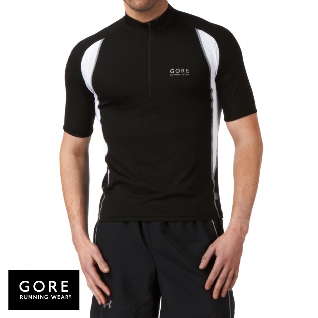 Mens Gore Running Wear Air Zip T-Shirt - Black