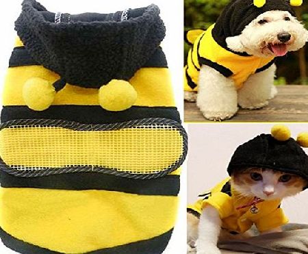 Gosear Cute Bee Design Pet Dog Polar Fleece Cloth Clothing Cat Clothes Puppy Hoodie Plush Warm Winter Coat Apparel Costume Accessory for Dogs Pets with Hat Size S