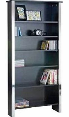DVD CD Media Storage 6 Shelf Unit Shallow Bookcase Black Chrome Trim Gosport