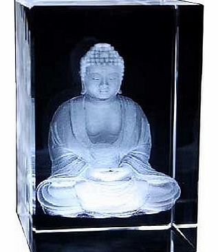 Meditating Buddha Etched Crystal Ornament - Gift Boxed
