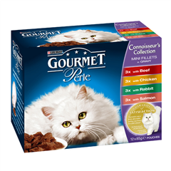 Perle Adult Cat Food with Beef, Chicken, Rabbit and#38; Salmon 85gm 12 Pack