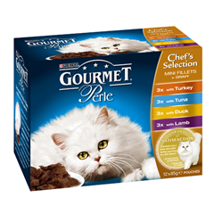 Perle Adult Cat Food with Turkey, Tuna, Duck and#38; Lamb 85gm 12 Pack