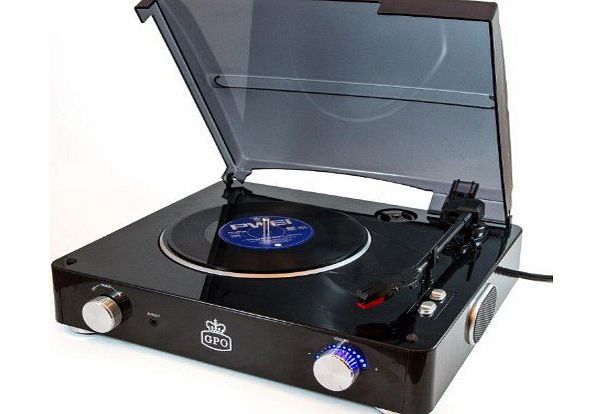 GPO Stylo 3 Speed Stand Alone Turntable with Built In Speakers - Black