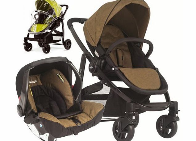 Graco Evo 2in1 Travel System - Khaki Complete With SnugSafe Carseat, Footmuff And Raincover
