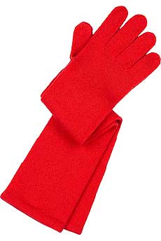 Intense red long cashmere gloves with an elasticated opening.
