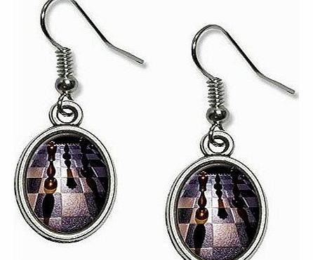 Graphics and More Chess Board Gold King Novelty Dangling Drop Oval Charm Earrings