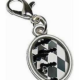 Graphics and More Chess Set - Black and White Antiqued Bracelet Pendant Zipper Pull Oval Charm with Lobster Clasp