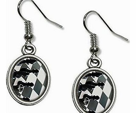 Graphics and More Chess Set - Black and White Novelty Dangling Drop Oval Charm Earrings