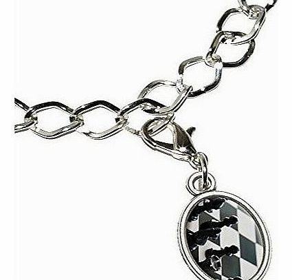 Chess Set - Black and White Silver Plated Bracelet with Antiqued Oval Charm