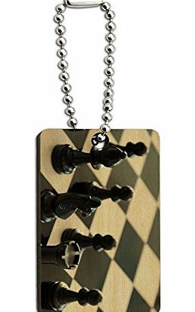 Graphics and More Chess Set - Black and White Wood Wooden Rectangle Key Chain
