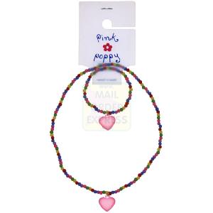 Great Gizmos Pink Poppy Heart Necklace And Bracelet Set