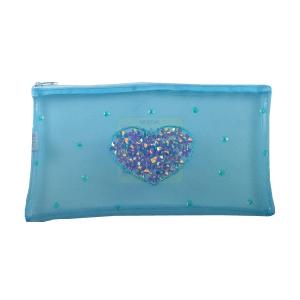 Pink Poppy Turquoise Sequin Heart Pouch